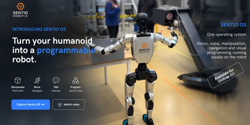 Unitree G1 robot with the Sentio backpack and gripper